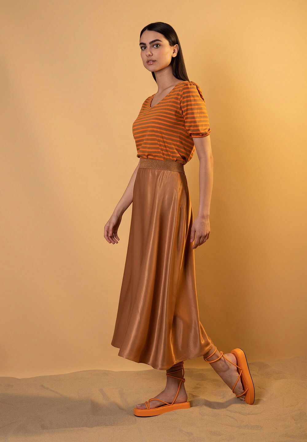 Streifenshirt, orange/nougat, Sommer-Kollektion, orange Detailansicht 1