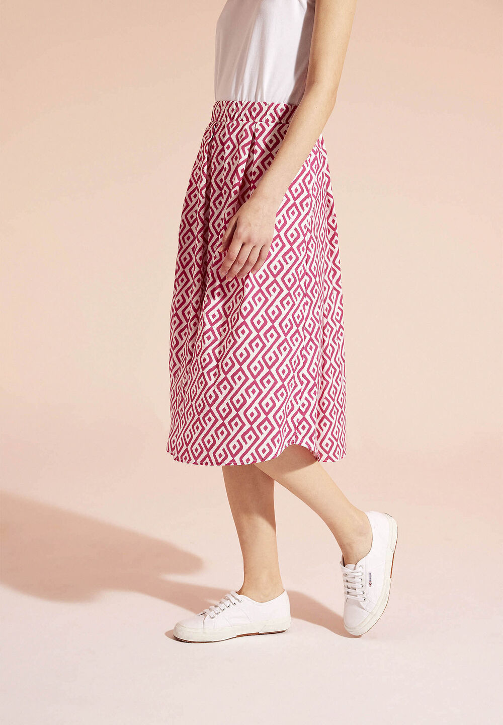 Baumwollrock, graphischer Print, Sommer-Kollektion, pink Rückansicht