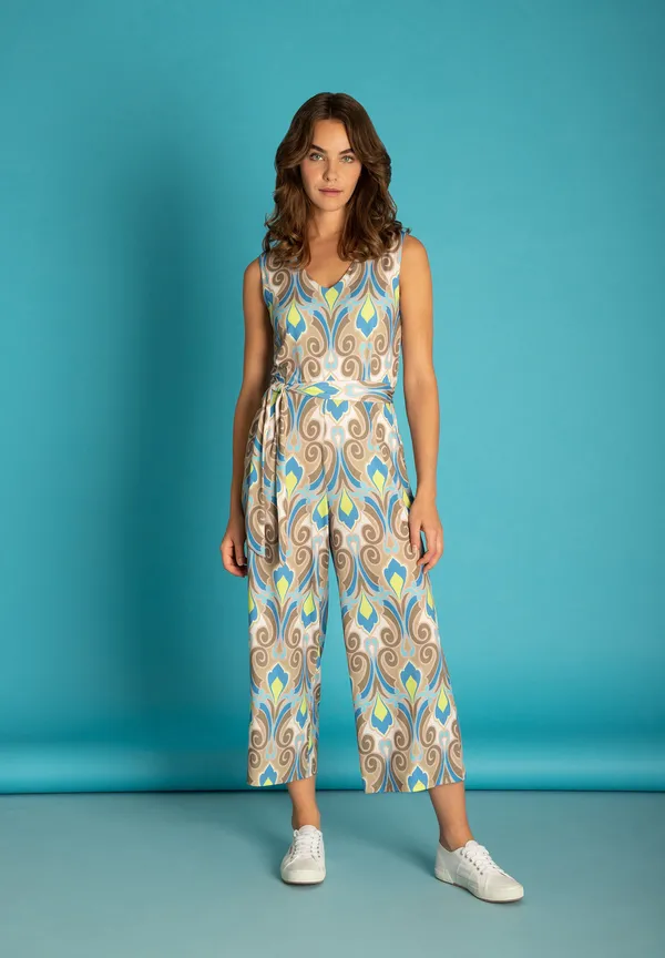 More & More Jersey Jumpsuit, Ornament-Print, lime/khaki/blau