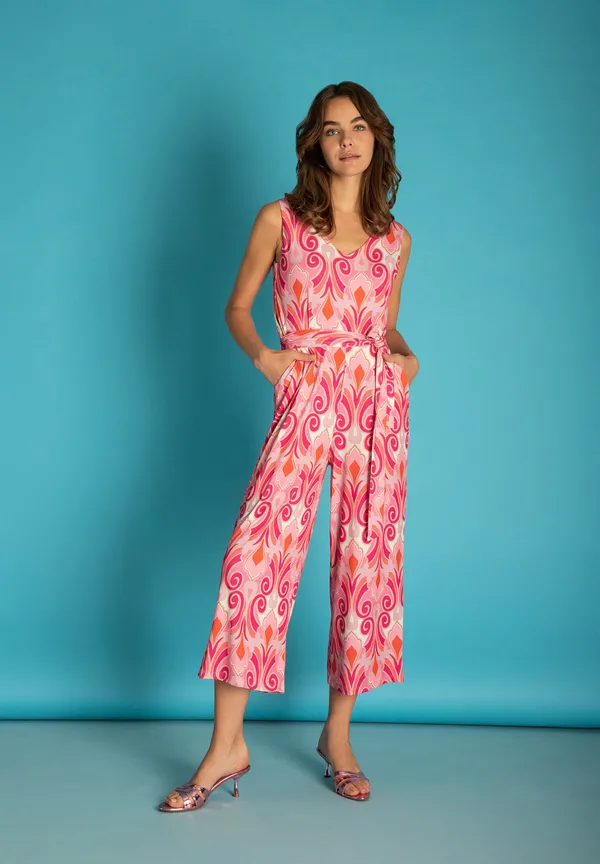 More & More Jersey Jumpsuit, Ornament-Print, rosa/rot/pink