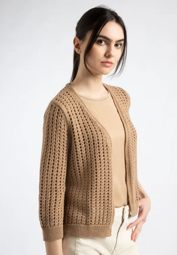 More & More Ajour Cardigan, soft toffee, Sommer-Kollektion