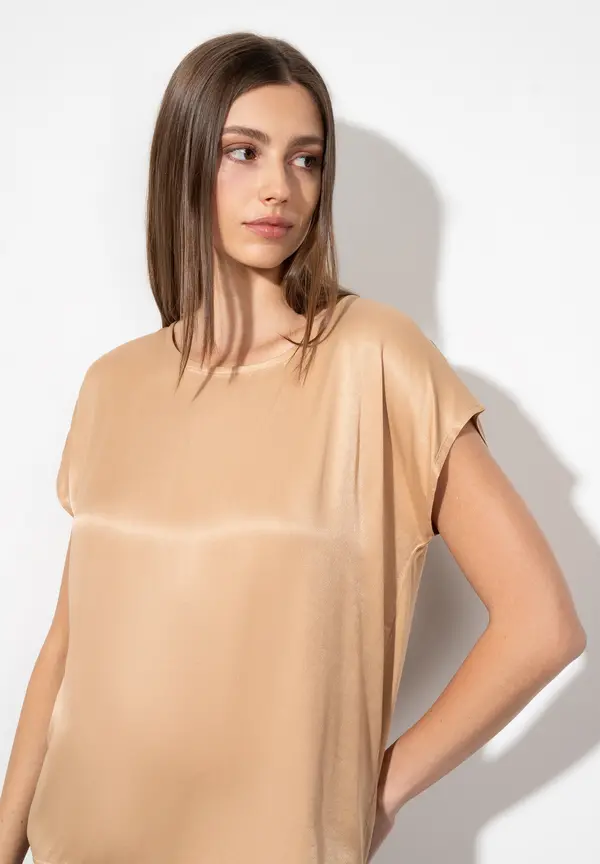 More & More Shirt mit Satinfront, warm beige