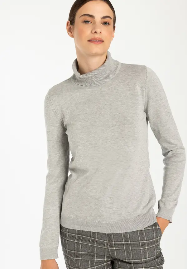 More & More Rollkragenpullover, grau melange, Herbst-Kollektion